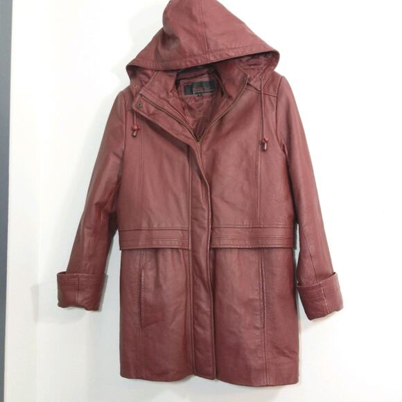 Vintage 80s convertible leather jacket hood coat - Picture 1 of 12